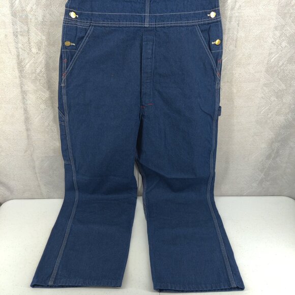 Dickies Overalls Mens 38x32 Blue Denim Bib Workwear Hammer Carpenter Zip Fly - Picture 2 of 16
